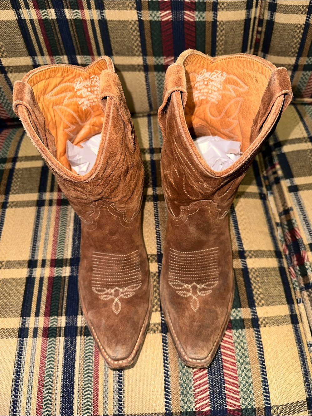 Dan Post Women’s 6.5 Brown Suede Western Cowboy Boots Embroidered Snip Toe